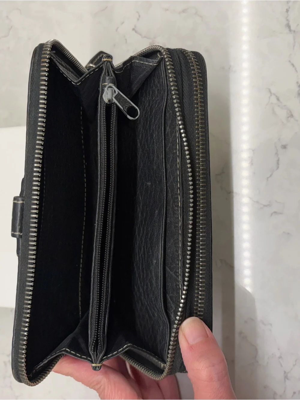Dooney & Bourke Black Pebbled Leather Zip Card and Checkbook Holder Wallet